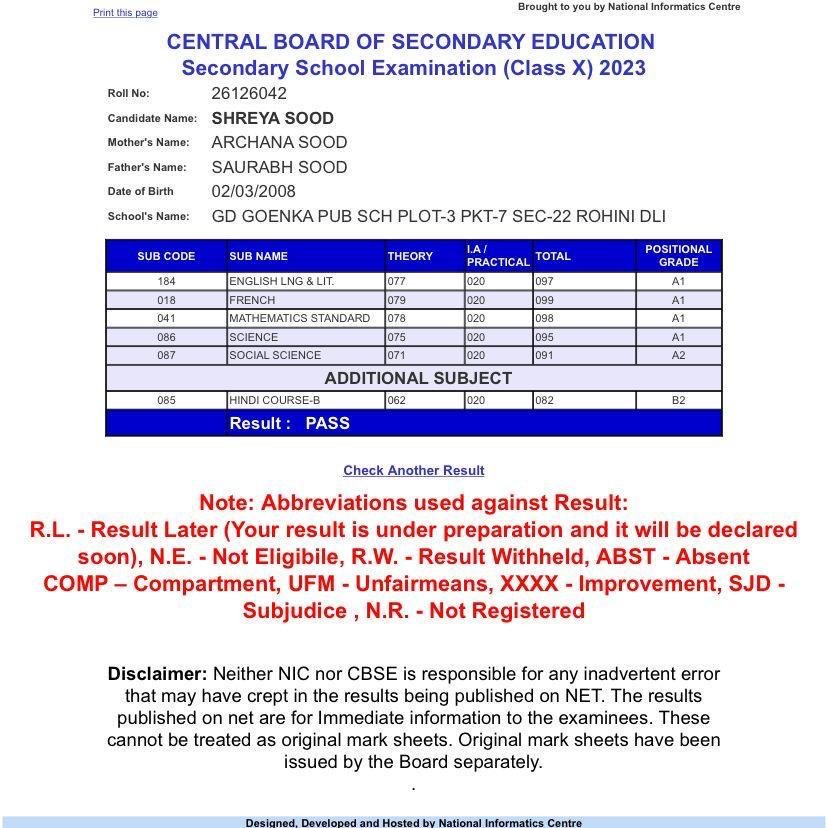 10th Class Marksheet